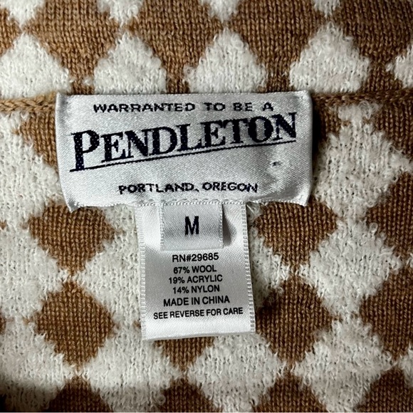 Pendleton Brown & Cream Diamond Pattern Wool Blend Sweater Size M - Picture 4 of 5